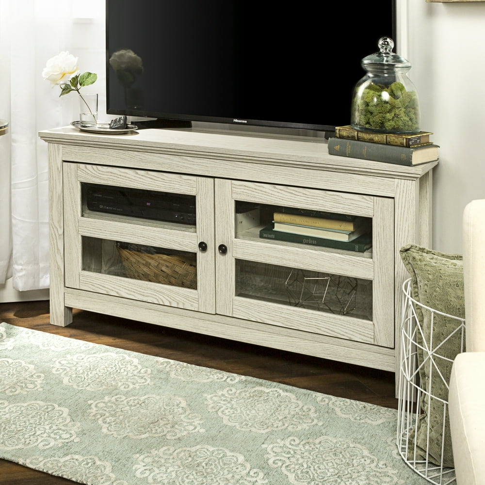 Walker Edison Wood Corner TV Stand for TVs up to 48" White Wash