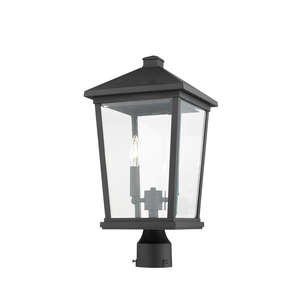 Z-Lite Beacon 2 Light 20" Glass Aluminum Outdoor Lamp Post Fixture in Black
