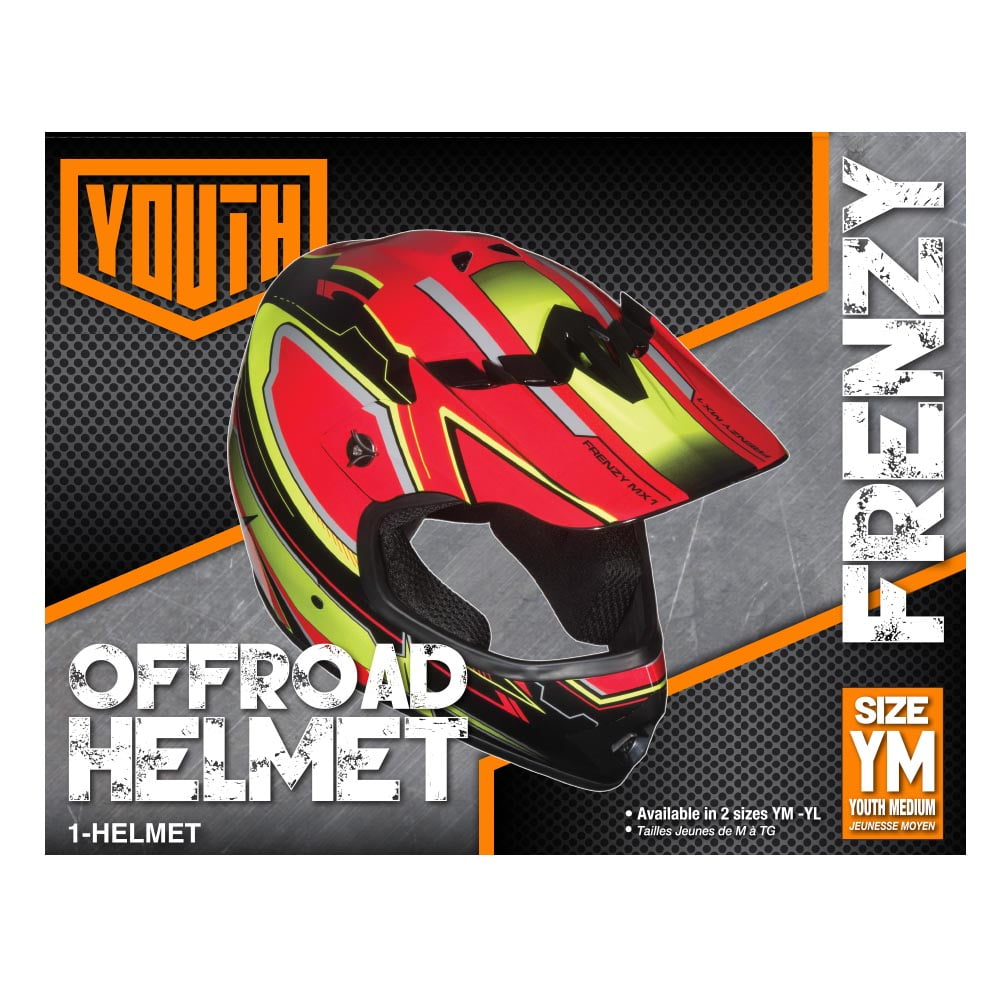 Youth Frenzy Off Road MX Helmet DOT Approved Color: Red and Yellow, Size: Youth Medium