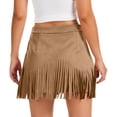 thumbnail image 4 of Huankd Western Cowgirl Fringe Skirt,High Waisted Mini Suede Skirts,Country Concert Rave Festival Booty Tassel Bottoms Camel L, 4 of 5