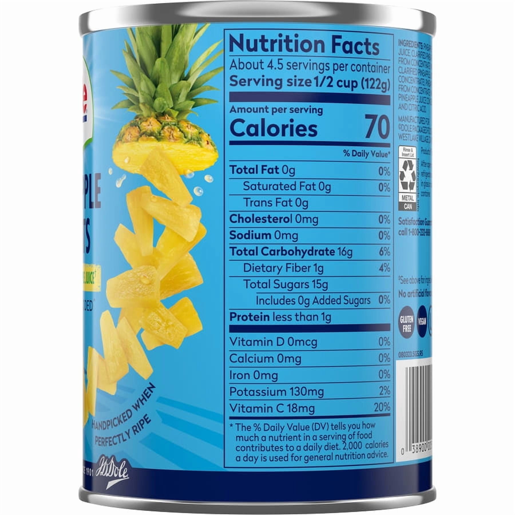 (2 pack) Dole Pineapple Tidbits in 100% Fruit Juice, 20 oz Can