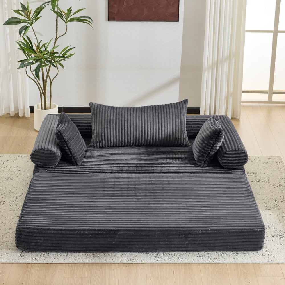 Ktaxon Convertible Sofa Bed, Pull-Out Sleeper Loveseat Couch with Oversized Back Pillow, Ideal for Living Room or Guest Use Dark Gray