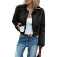 thumbnail image 3 of Cropped Faux Fur Jacket Long Sleeve Open Front Cardigan Casual Parka Short Coat Black XL, 3 of 7