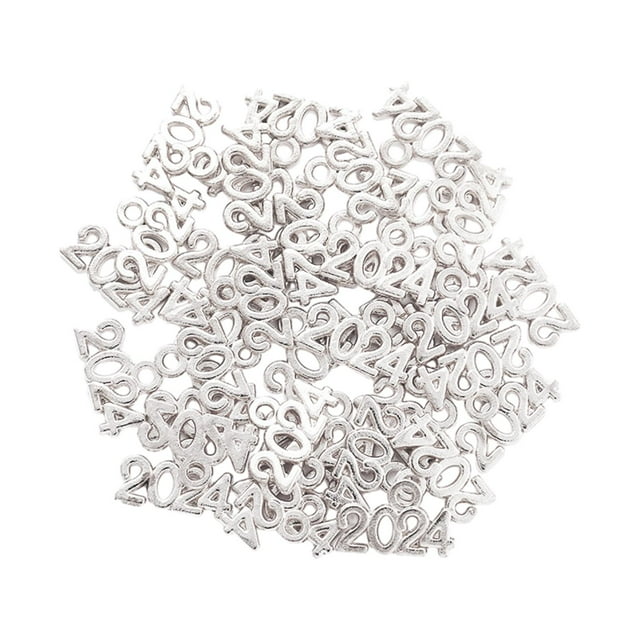 100 dijes con el número del año 2024 para hacer joyas, pendientes, decoración Plata