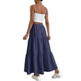 thumbnail image 2 of Women High Waisted Flowy Tiered Linen Skirt Casual Pleated A-Line Beach Long Skirts with Tie Navy Blue L, 2 of 7