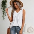 thumbnail image 5 of Tank Top for Women Loose Fit Sleeveless Shirts V Neck Summer Clothes Ruched Women's Tees and Tanks Curved Hem #02White XL, 5 of 7