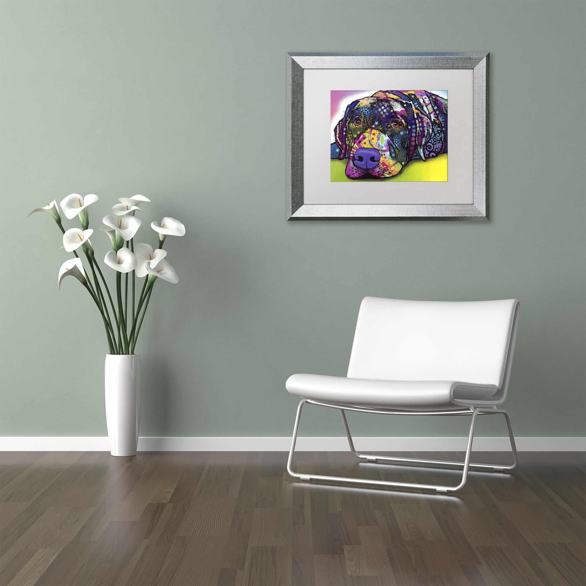 Trademark Fine Art "Savvy Labrador" Canvas Art by Dean Russo White Matte, Silver Frame