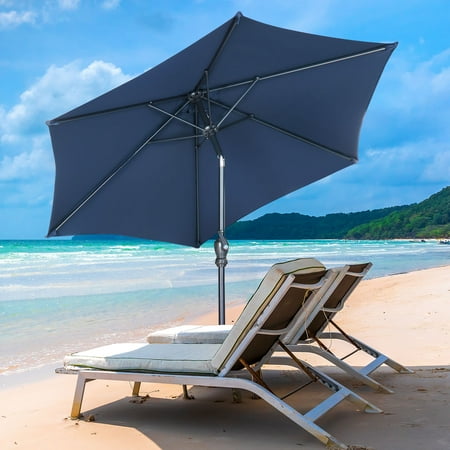 Autlaycil Patio Umbrella 7.5FT Outdoor Umbrella with Tilt and Crank  Adjustable Outdoor Market Umbrella for Garden  Lawn  Backyard and Pool-Navy Blue