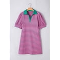 thumbnail image 5 of Plus Size Rose Stripe Collared V Neck Puff Sleeve Shift T-Shirt Dress with Pockets | [ZhiHiMeRi] | (US 14W-16W)1X, 5 of 12