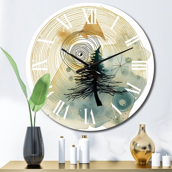 Designart "Abstract Landscape with Mountains, Moon, and Tree V" Modern Geometric Oversized Wall Clock