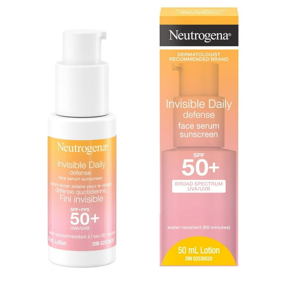 Neutrogena Invisible Daily Defense Face Serum Sunscreen, SPF 50+, Face Sunscreen, UVA & UVB, Antioxidants, Fragrance Free, 50 mL