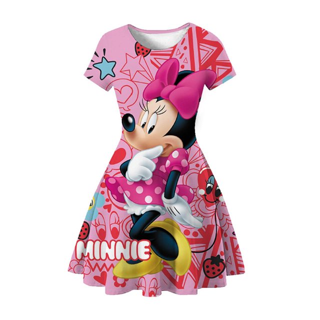 Disney Mickey Minnie Mouse 3D impreso princesa vestido lindo dibujos animados bebé cumpleaños fiesta ropa niños clásico niñas verano Dress4T (Tag120) Gao Jinjia LED