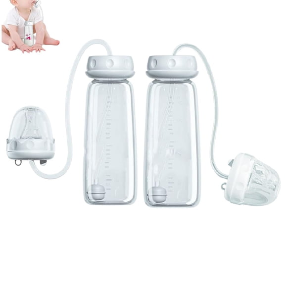 XIRQI Adjustable Anti Colic Bottles,2X 240Ml Silicone Hands Free Bottle Feeder,3-In 1Adjustable Fast Flow Milk Nursing Bottle with Nipple Straw,Leakproof Wide Neck Bottles for Newborns