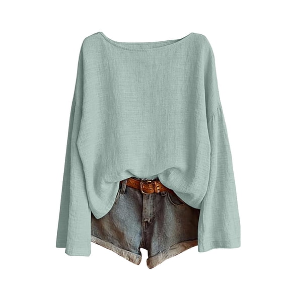 Likimi Womens T-Shirt Crew Neck Long Sleeve Solid Color Loose Fit Lightweight Summer Tops Comfort Casual Tee Mint Green Size L