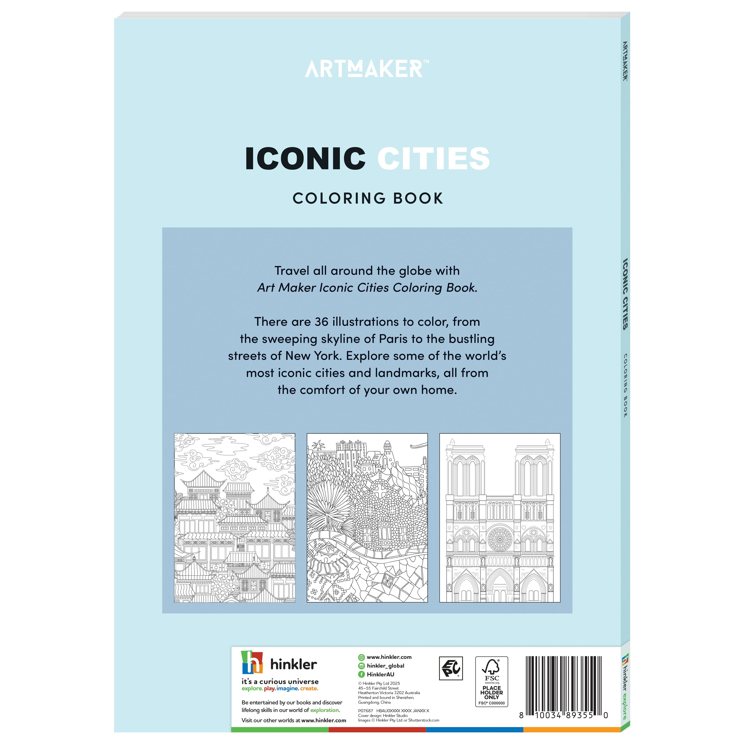 Hinkler Art Maker Iconic Cities Coloring Book, Ages 12 and up, 72 Pages