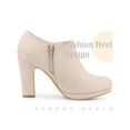 thumbnail image 3 of BLISSFUL STEP Round Toe Platform Block Heels Ankle Booties for Women Beige 5.5, 3 of 6