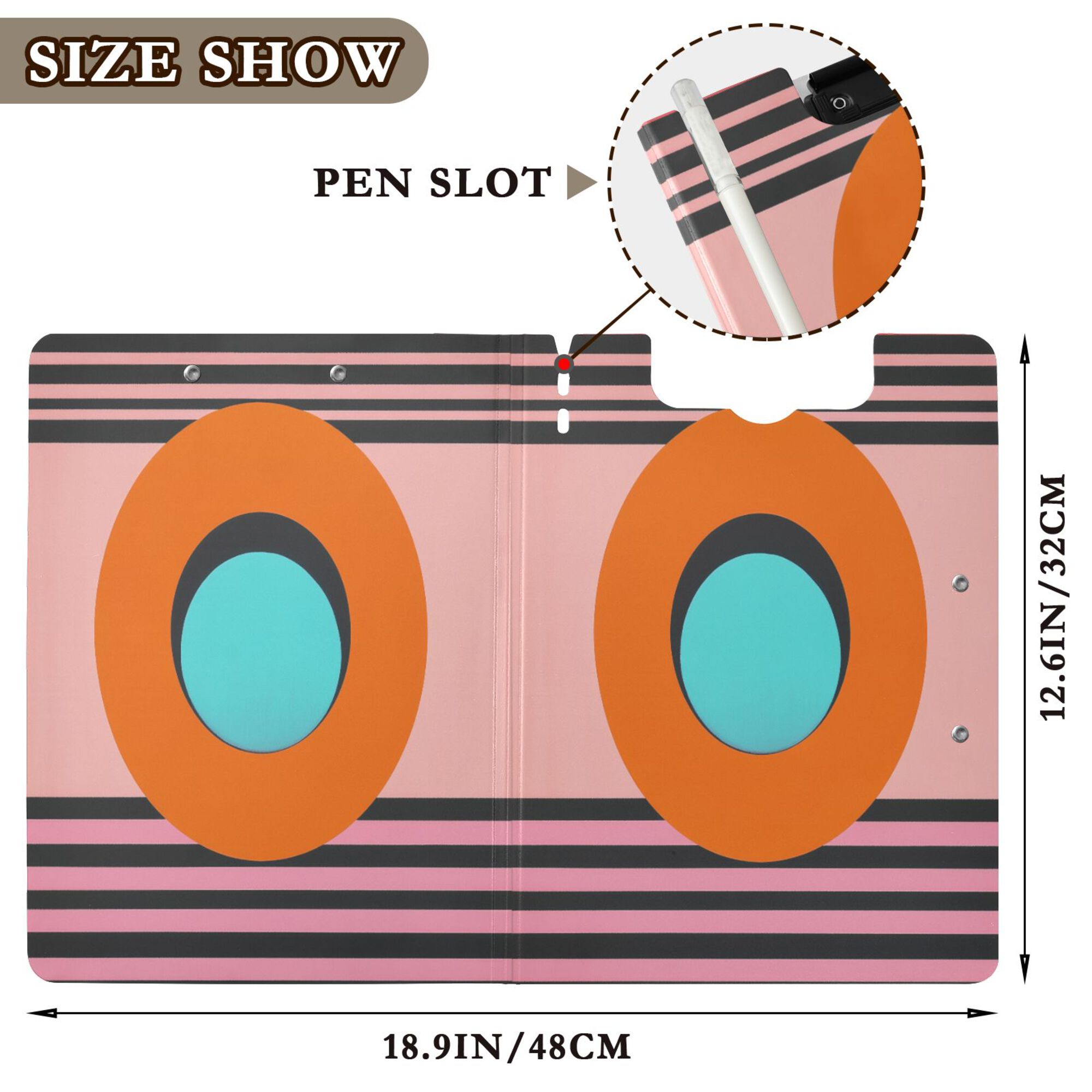 FORMRS A4 Clipboard Folder with Pen Holder Horizontal Foldable School Office Binder, Orange Circle
