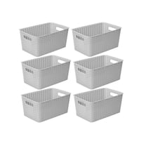 Plastic Rattan Storage Box Basket Organizer for Bathroom, Large, Gray Pack of 6