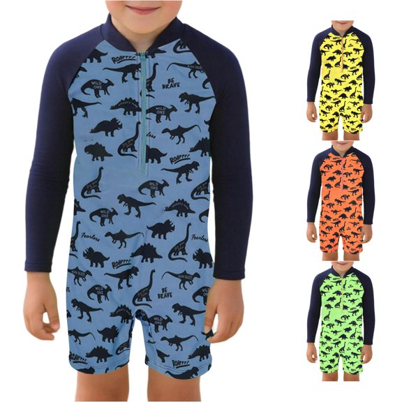 XAOFW Kids Boys One-Piece Swimsuits Long Sleeve Cartoon Print Rash Guard Swimwear Summer Beach Bathing Suits For Toddler Youth Stylish Swim Wear 4-5 Years