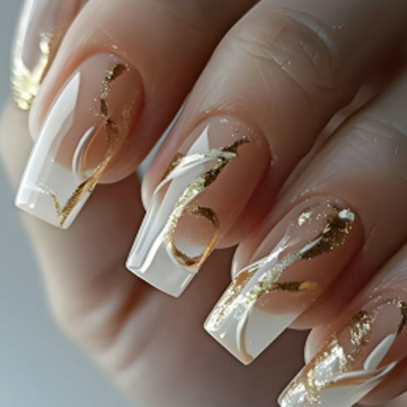 24Pcs Square Fake Nails Press On Nails Artificial Nails False Nails Glues On Nails Sequins Designs French Nails Tips