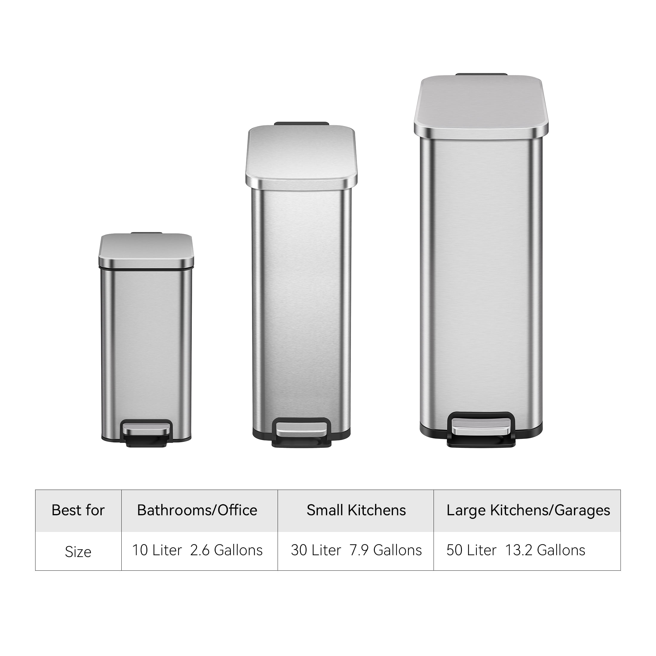 Better Homes & Gardens Bedroom / Office Trash Can, 2.6 Gallon Small Stainless Steel Step Garbage Bucket Bin with Soft Close Lid, Silver