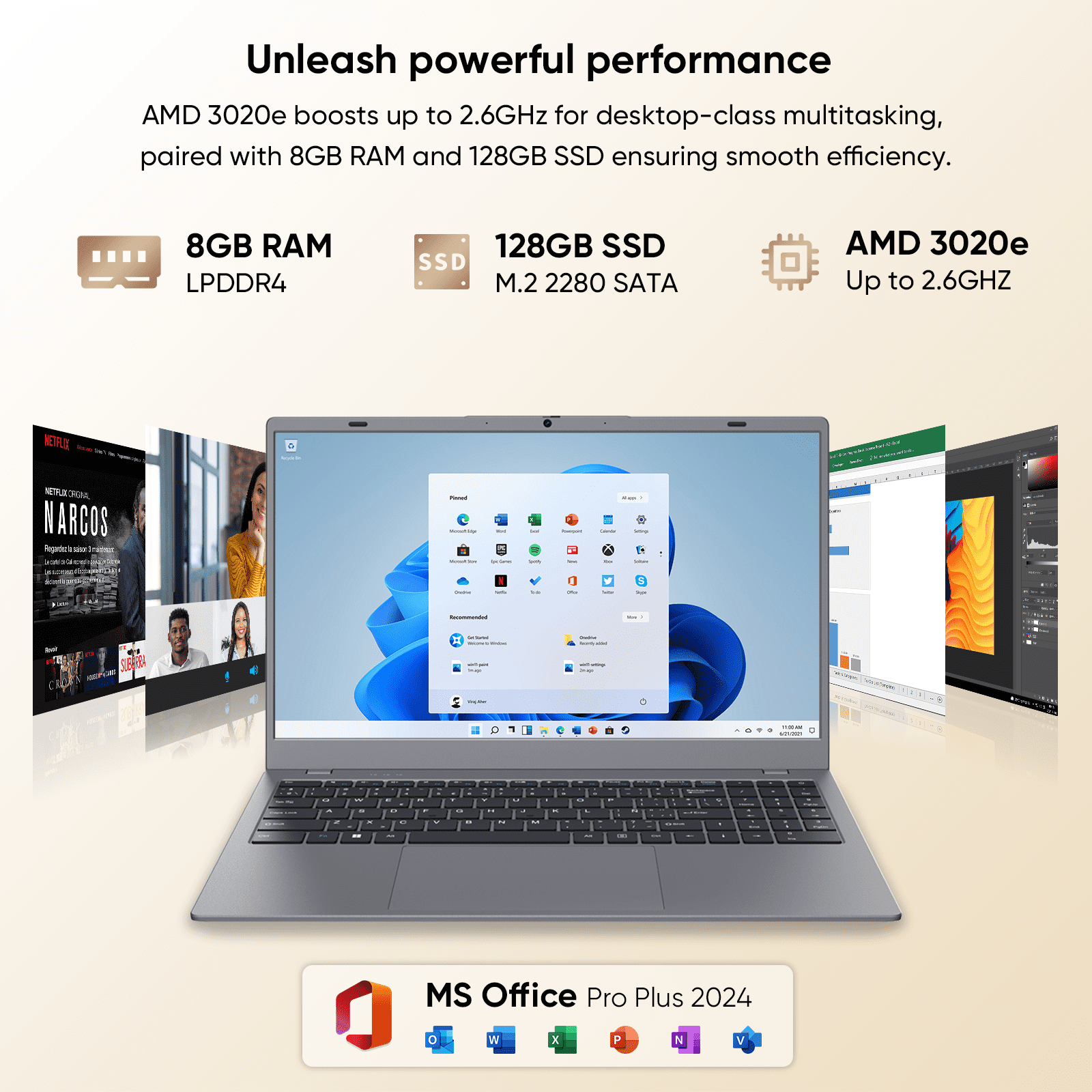 Coolby Laptop,15.6'' Laptop Computer,8GB RAM LPDDR4 128GB SSD(Expandable to 1TB), AMD Athlon Processor Up to 2.6 GHz,WiFi 5,BT 5.0, Webcam, Poratable Student and Business ,Home Laptops