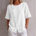 thumbnail image 6 of TGSLY Asymmetrical Button Placket Tops for Women Lightweight Thin Crew Neck Solid Color Blouses Loose Fit Dressy Casual Half Sleeve Shirts M, 6 of 7