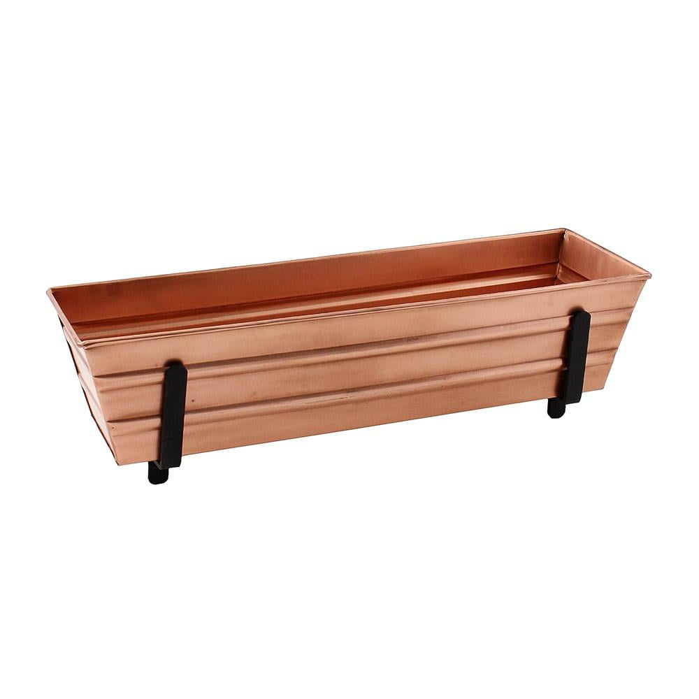 Rectangular Metal Flower Planter Box with Embossed Line Design, Small, Copper- Saltoro Sherpi