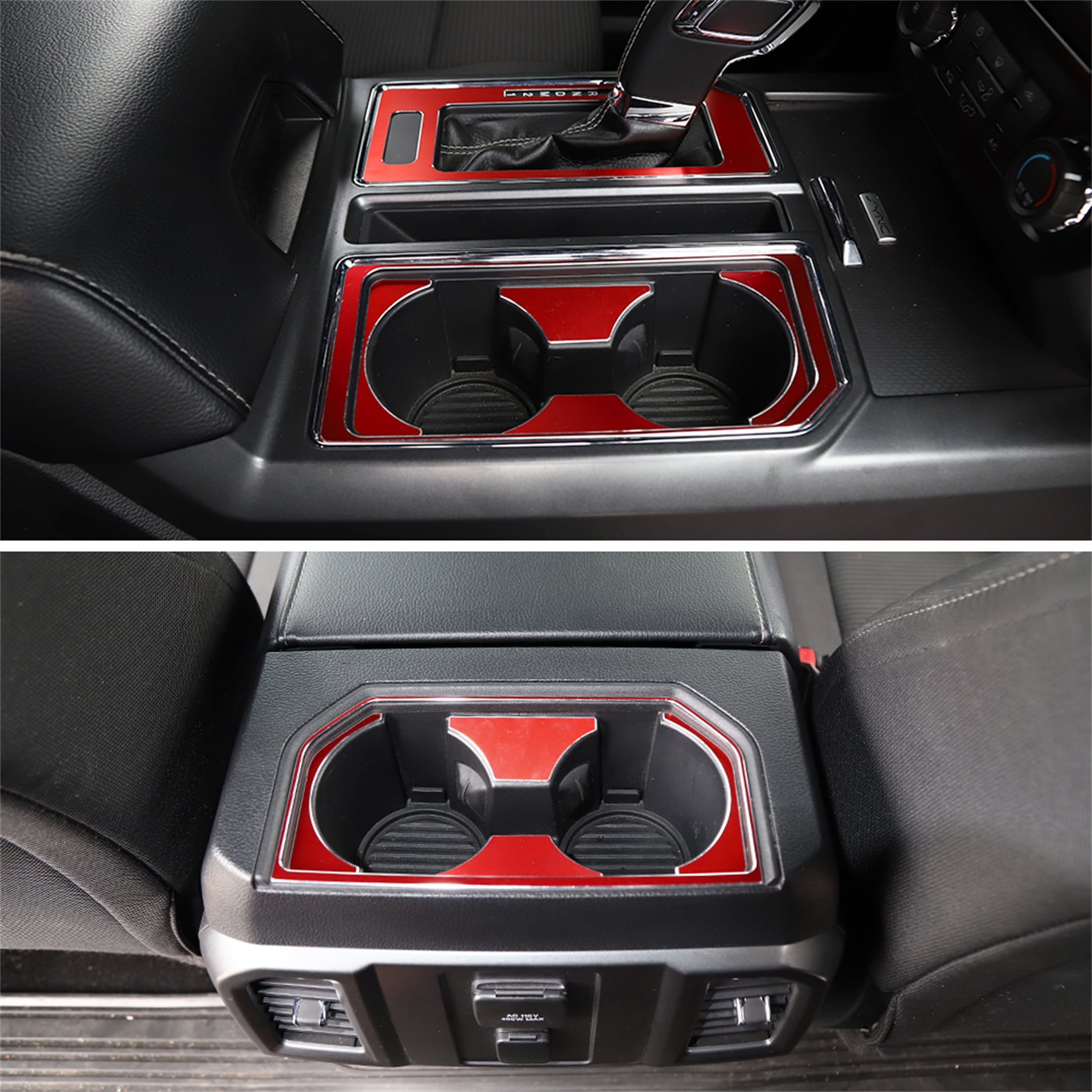CheroCar Gear Shift Cup Holder Trim Sheet Kit Cover Interior Accessories for Ford F150 2015-2020,Red