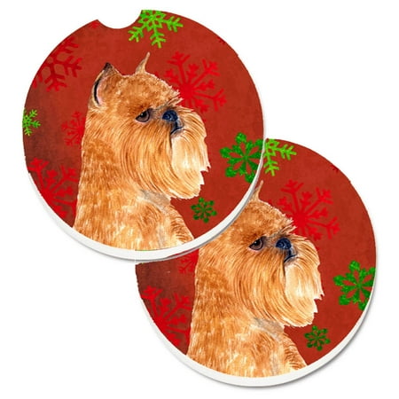

Carolines Treasures SS4701CARC Brussels Griffon Red and Green Snowflakes Holiday Christmas Set of 2 Cup Holder Car