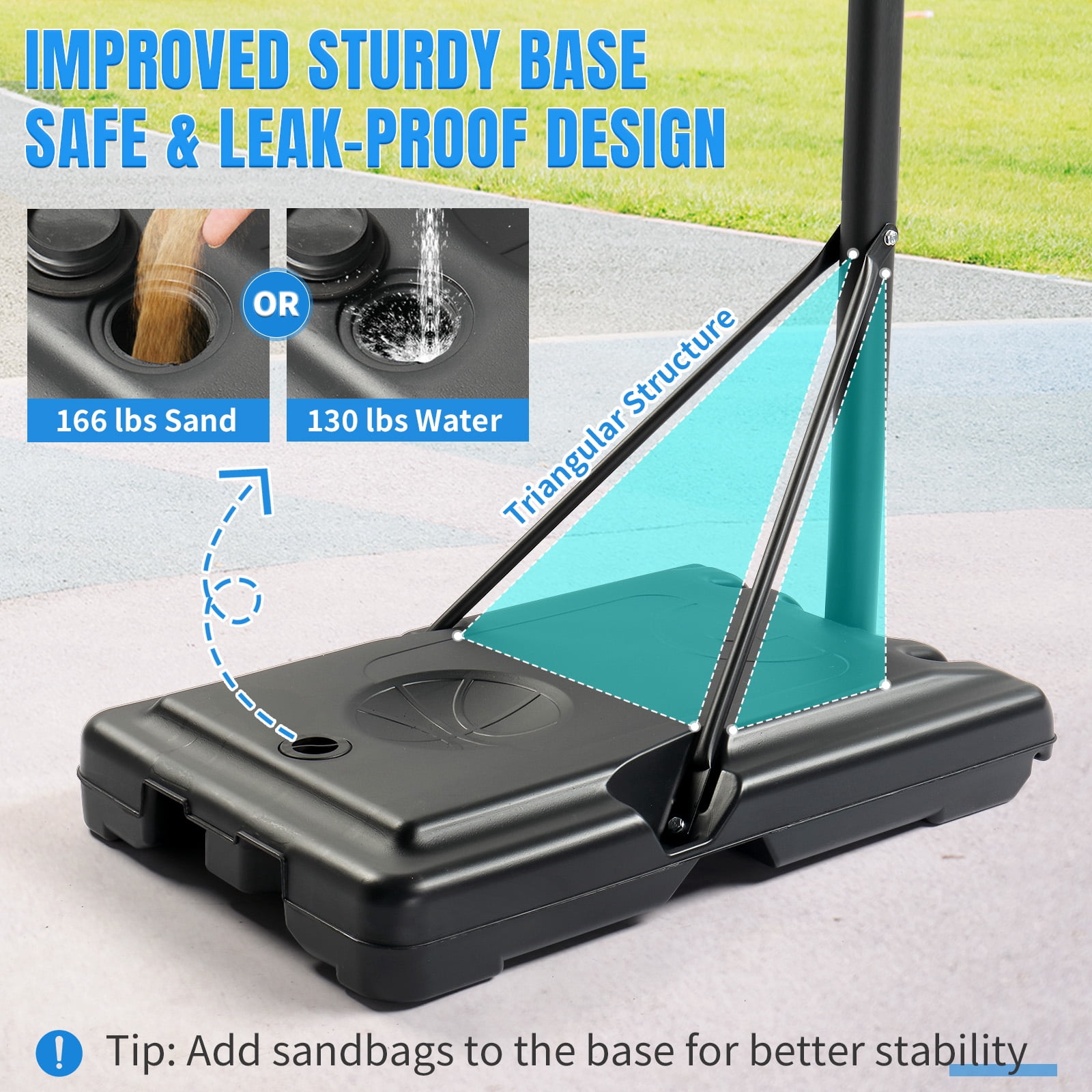 Ktaxon Portable Basketball Hoop Outdoor, Basketball Goal System 4.4-10ft Height Adjustable, 44inch Shatterproof Backboard, Blue Orange