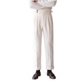 thumbnail image 5 of Men's Waffle Straight Fit Dress Pants Lightweight Breathable Casual Pleated Front Buckle Pants Slacks with Expandable Waist Beige, 5 of 9