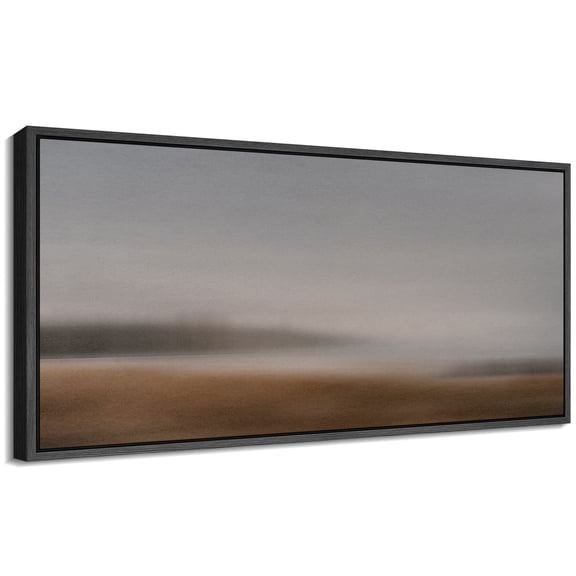 Large Framed Canvas Print Soft Neutral-Toned Abstract Landscape with Gentle GradientWall Art Decorative Ready to Hang Painting for Living room Bedroom 60x30 inches Black Frame