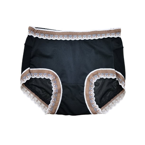 Gibobby Pantaletas de encaje cintura alta Calzoncillos de malla transparente para mujer Bragas de seda de hielo de alta comodidad de primavera(Negro,XL)