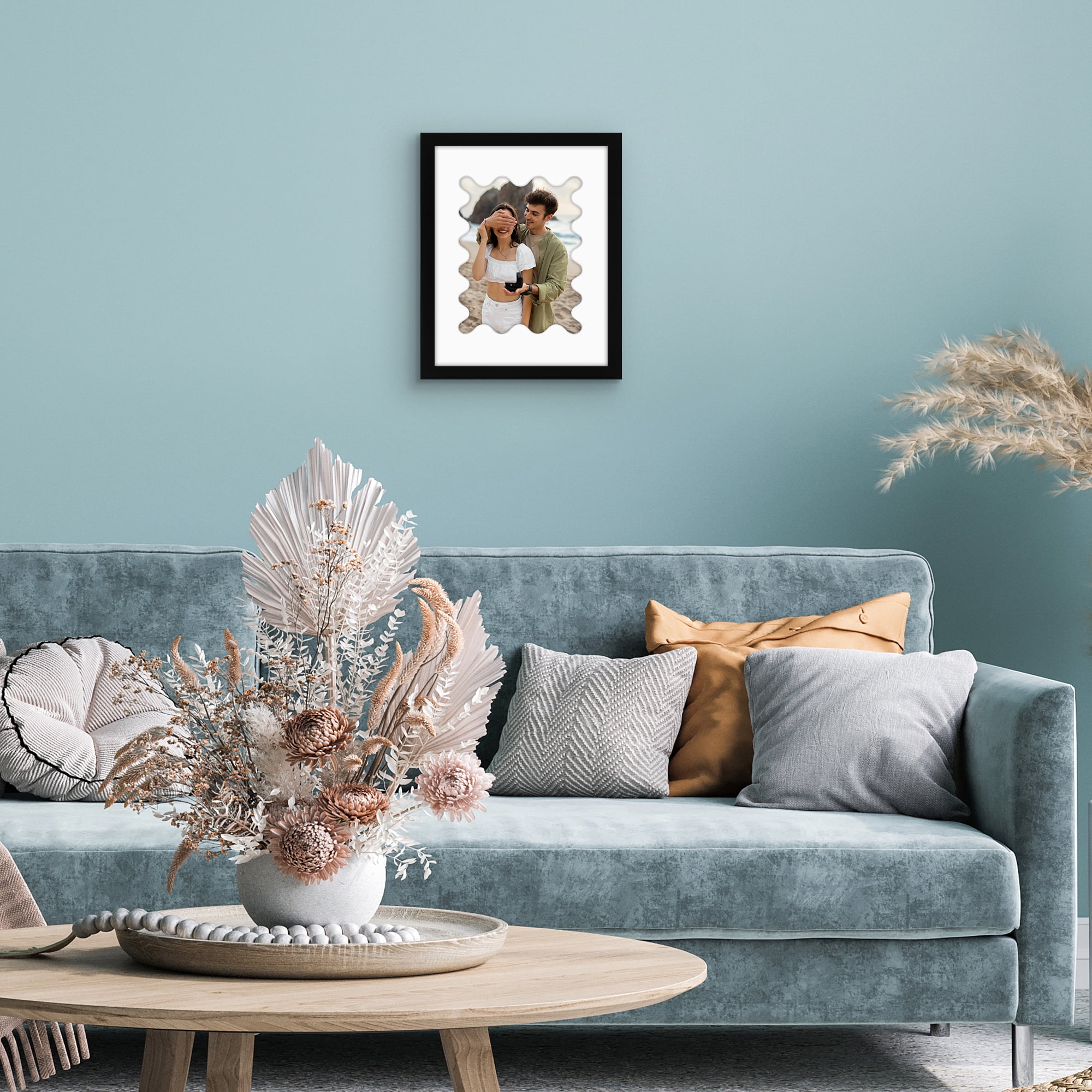 Americanflat 11x14 Picture Framewith Wavy Mat Shatter-Resistant Glass elevate cherished photos - Black