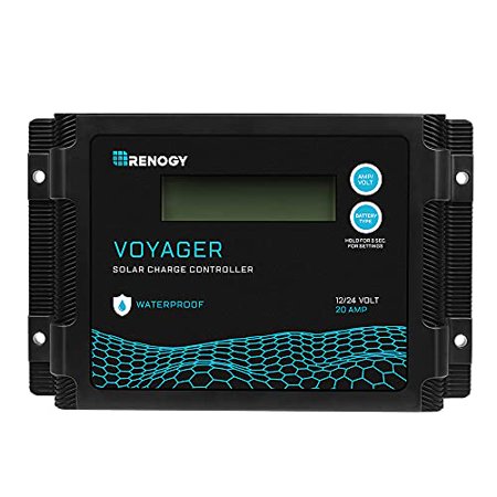 Renogy Voyager 10A 12V/24V PWM Waterproof Solar Charge Controller w/ LCD Display for AGM  Gel  Flooded and Lithium Battery  Used in RVs  Trailers  Boats  Yachts  Voyager 10A