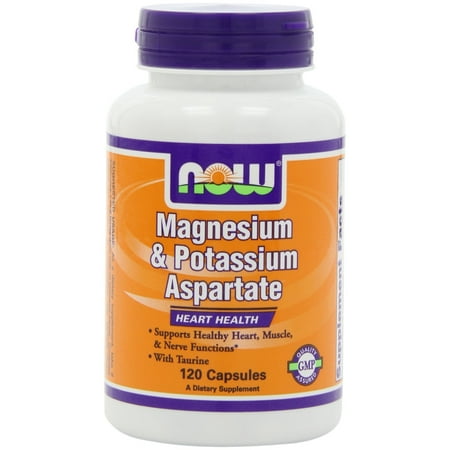 Now Magnesium and Potassium Aspartate W/Taurine, 120 Capsules (Pack of