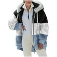 thumbnail image 1 of Reduce Womens Oversized Fuzzy Fleece Open Front Hooded Pockets Cardigan Jackets Loose Fit Sherpa Coat Color Block Print Winter Warm Plush Zip Outerwear (Blue#01 XXL), 1 of 7
