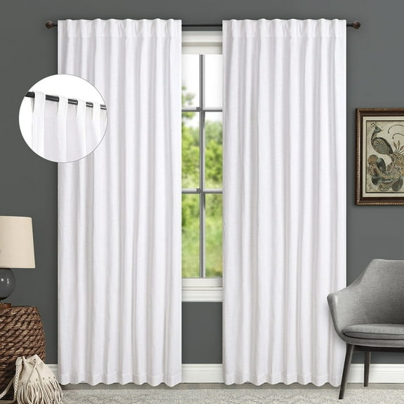 Bedding Craft White Cotton Tab Top Curtains for Living Room and Bedroom – Modern Minimalist Window Panels – Set of 2, 50"x84"