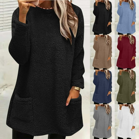 HVOBTTY Women's Long Sleeved Pullover T Shirts, Fall Tops for Women, Women's Solid Color Crew Neck Drop Shoulder Pocketed Thermal Top Army Green, L