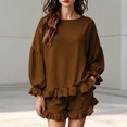 thumbnail image 2 of DHFJKG 2 Piece Outfits For Women Summer Shorts Set Ruffle Long Sleeve Loose Fit Solid Color T Shirt And Shorts Matching Sets Soft Outfit, 2 of 5