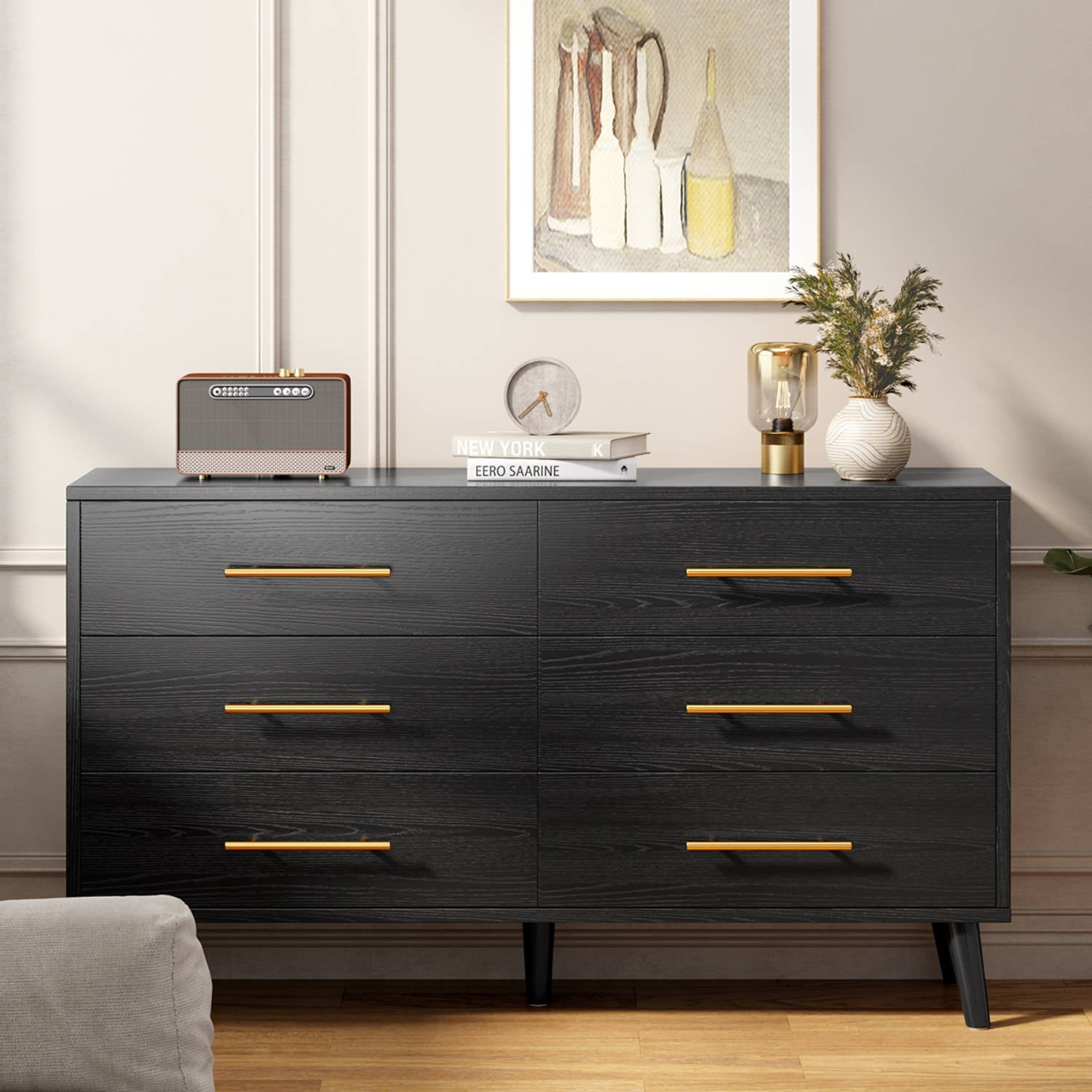 6 Drawer Dressers for Bedroom Wood Chests of Drawers with handles