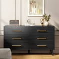 Aiho Modern 6 Drawer Wood Dressers, Wide Chest of Drawers with Gold