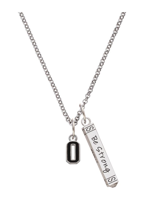 Silvertone Black Number - 0 Silvertone Be Strong and Courageous Bar Charm Necklace, 23"