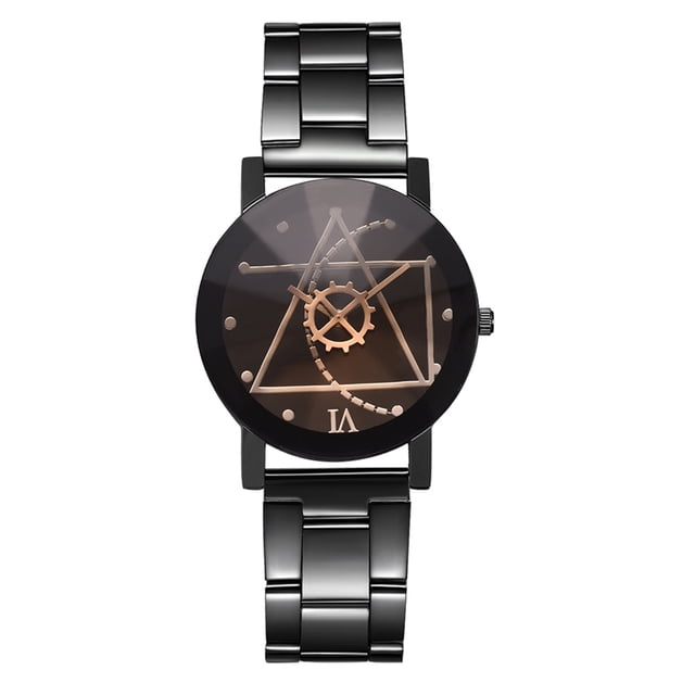 Relojes de pulsera de cuarzo de aleación negra para él y para ella, elegante reloj para parejas con esfera circular