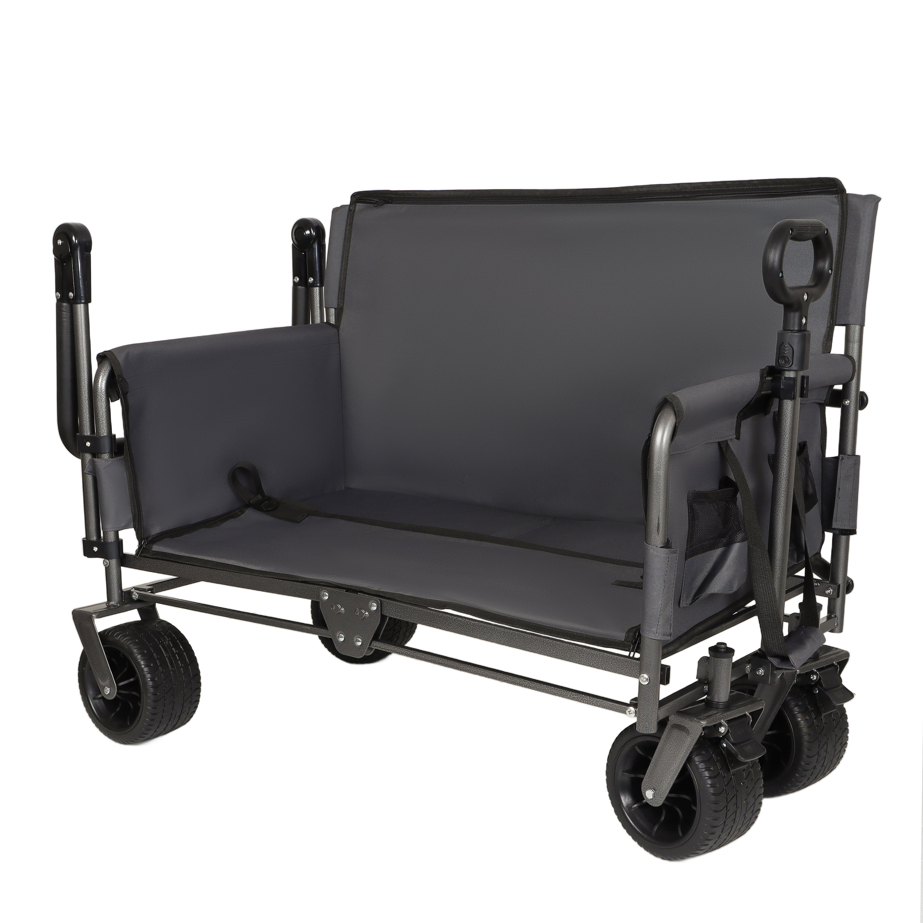 JXXRZ Folding Wagon with Seat & Canopy, 500lbs Heavy Duty All-Terrain Beach Cart, Gray