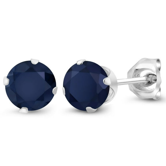Gem Stone King 1.20 Ct Round 5mm Blue Sapphire 925 Sterling Silver Stud Earrings for Women Men