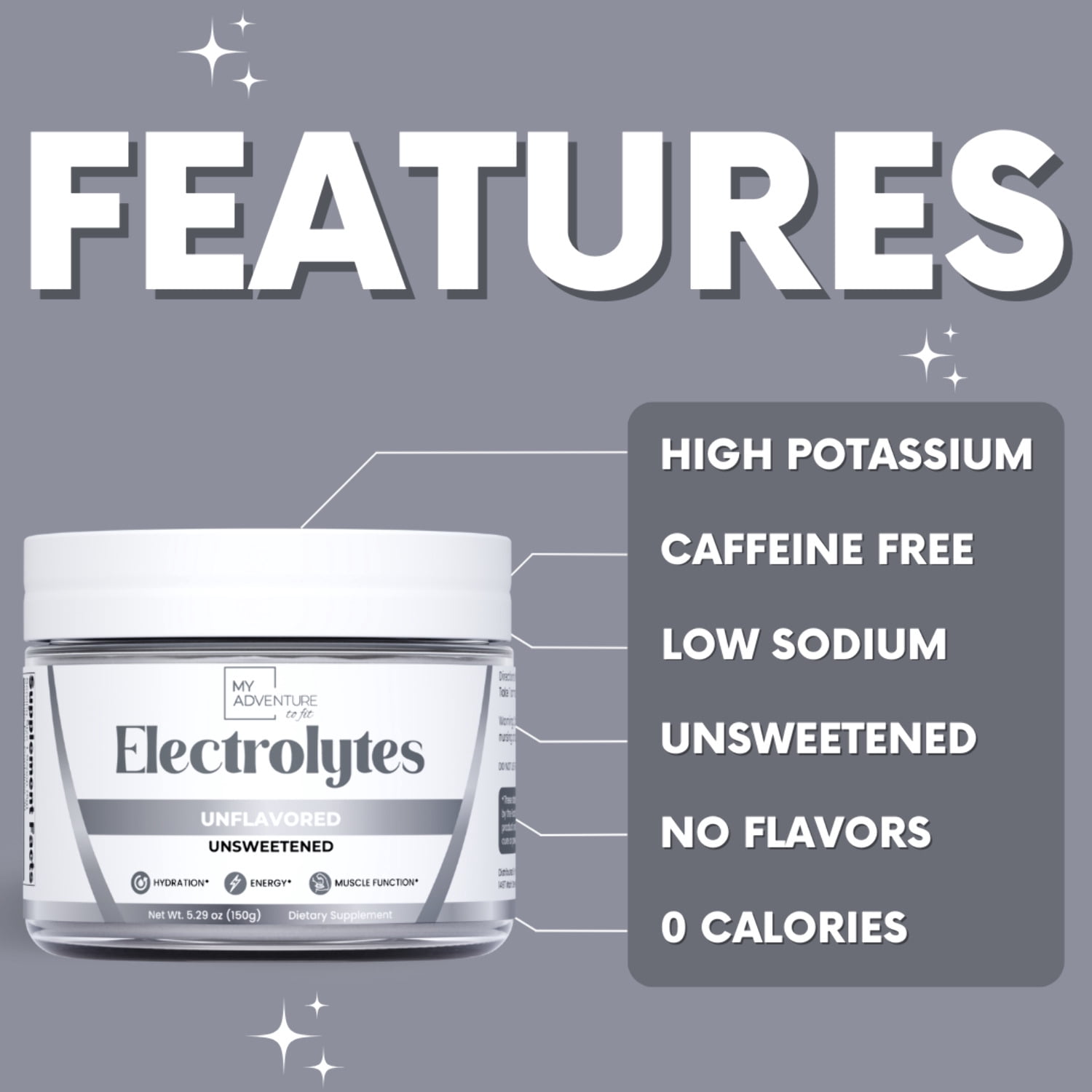 Unflavored Electrolytes Powder – Unsweetened, Zero Sugar Hydration (30 Servings)