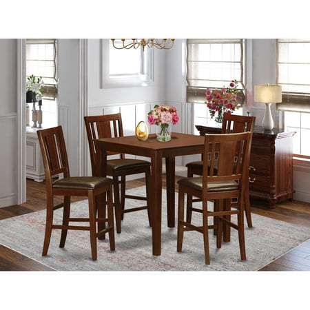 East West Furniture Vernon 5-piece Wood Dining Set with Stools in Mahogany