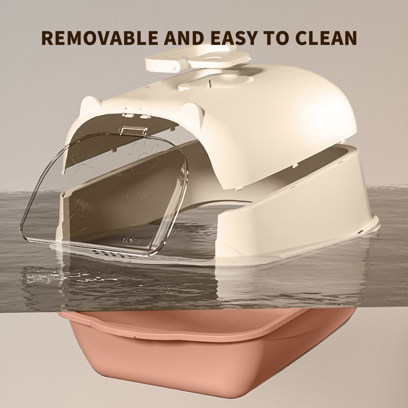 Portable Cat Litter Box with Handle, Fully Enclosed Front Entry & Litter Filter Pedal, Covered Kitty Toilet for Odor Control, Large Space Design, Pink